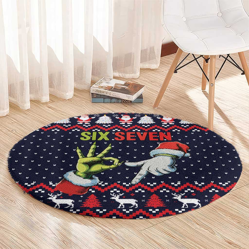 Grinch Hand Six Seven Xmas Round Carpet Meme Gen Alpha Slang - Wonder Print Shop