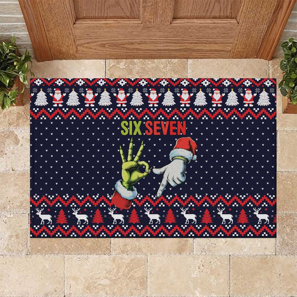 Grinch Hand Six Seven Xmas Rubber Doormat Meme Gen Alpha Slang - Wonder Print Shop