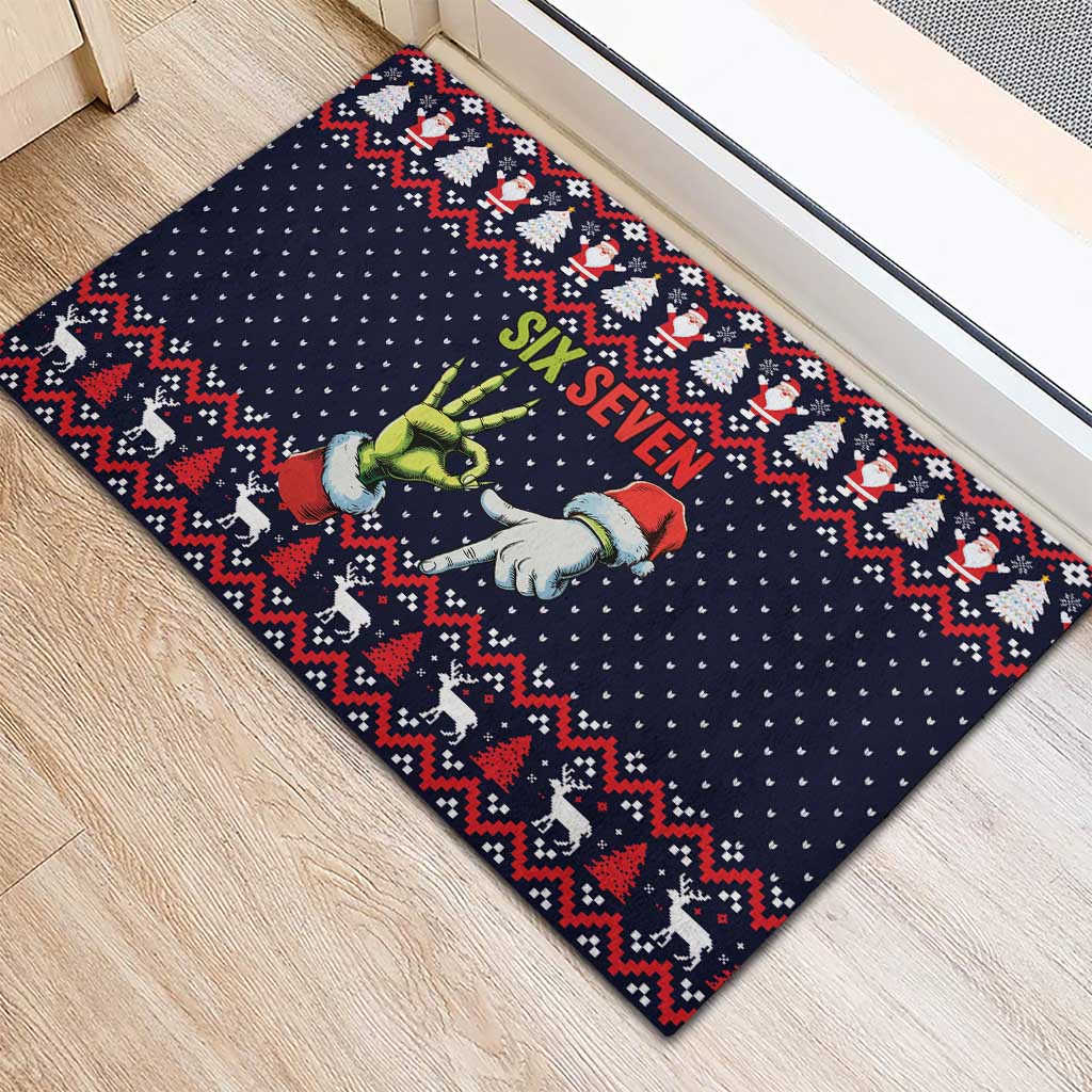 Grinch Hand Six Seven Xmas Rubber Doormat Meme Gen Alpha Slang - Wonder Print Shop