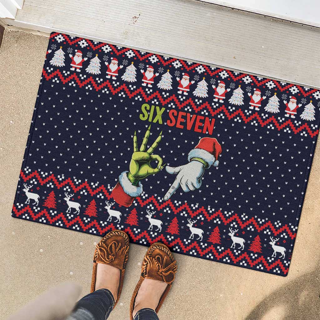 Grinch Hand Six Seven Xmas Rubber Doormat Meme Gen Alpha Slang - Wonder Print Shop