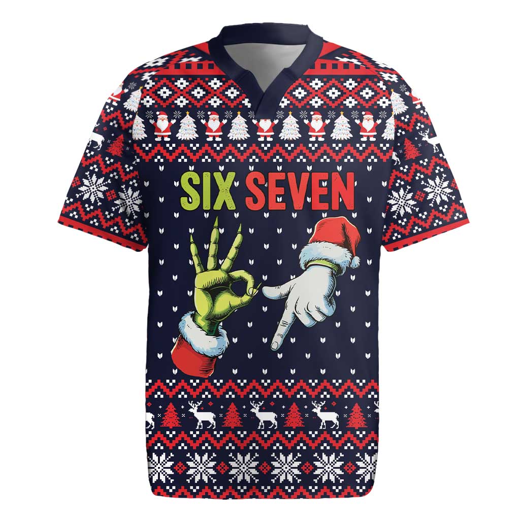 Grinch Hand Six Seven Xmas Rugby Jersey Meme Gen Alpha Slang - Wonder Print Shop