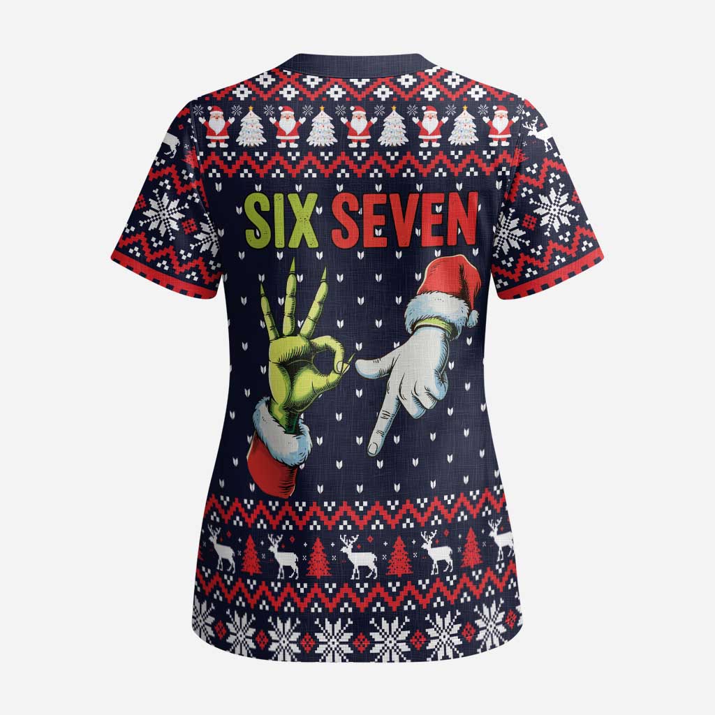 Grinch Hand Six Seven Xmas Scrub Top Meme Gen Alpha Slang - Wonder Print Shop