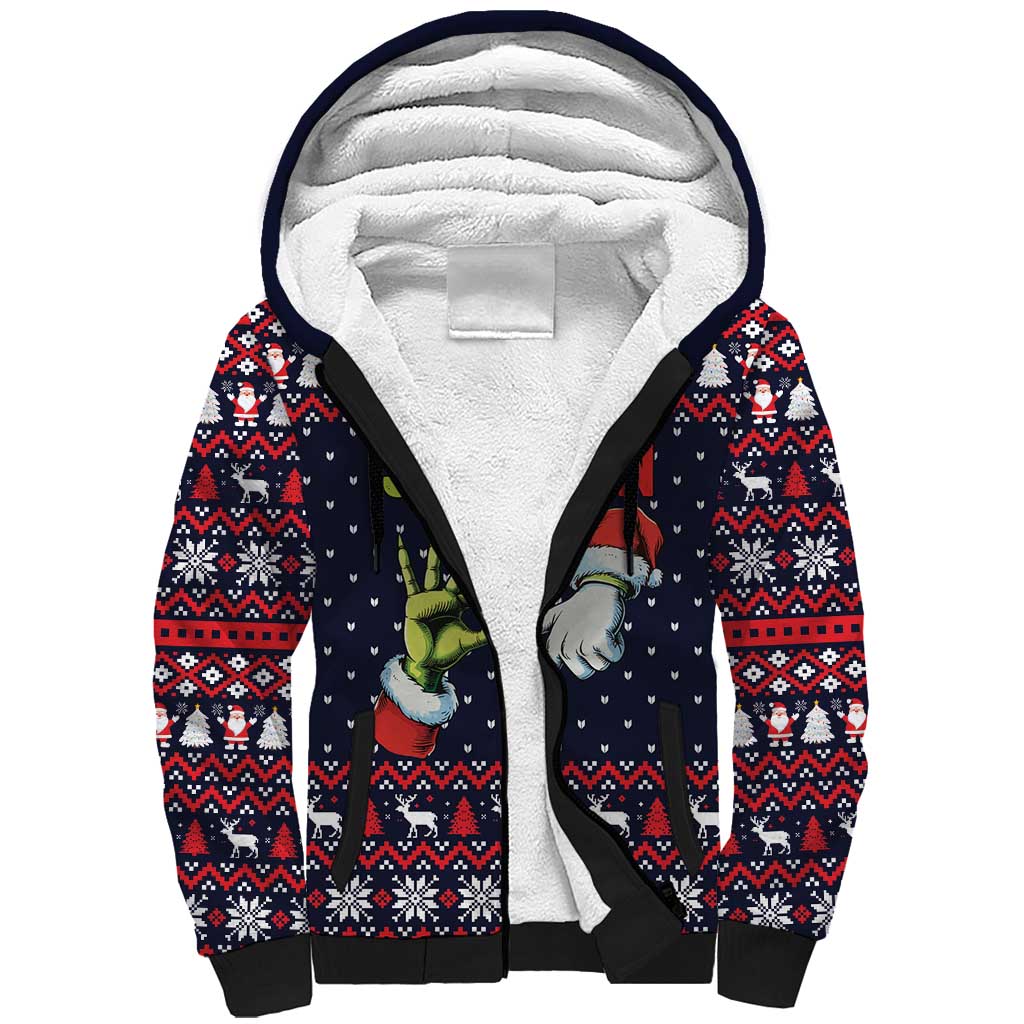 Grinch Hand Six Seven Xmas Sherpa Hoodie Meme Gen Alpha Slang - Wonder Print Shop