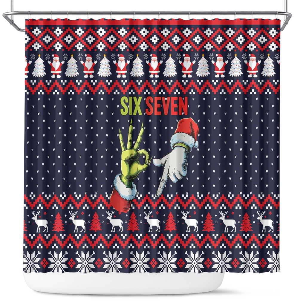 Grinch Hand Six Seven Xmas Shower Curtain Meme Gen Alpha Slang - Wonder Print Shop