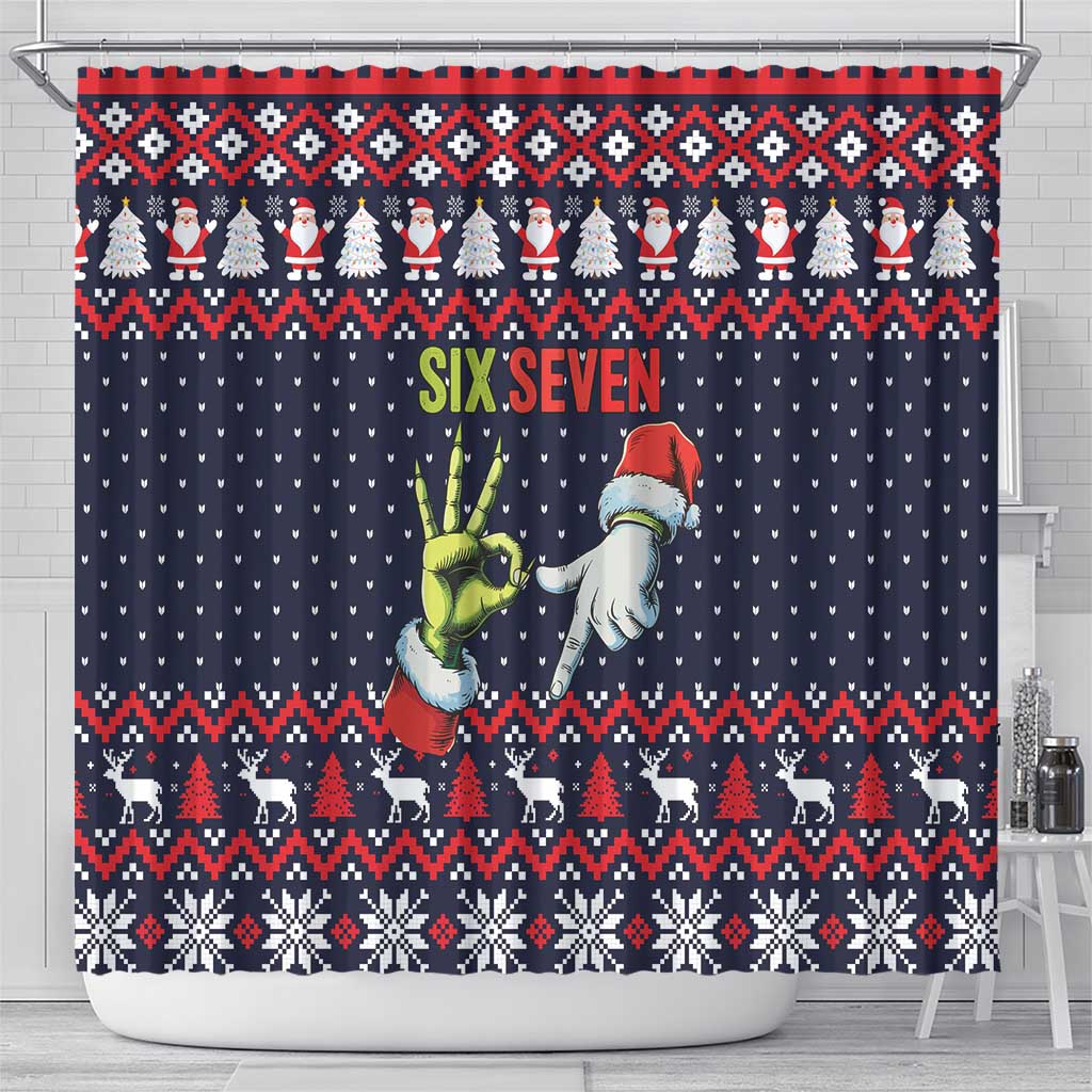 Grinch Hand Six Seven Xmas Shower Curtain Meme Gen Alpha Slang - Wonder Print Shop
