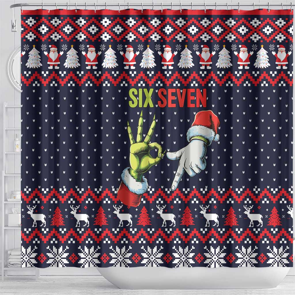 Grinch Hand Six Seven Xmas Shower Curtain Meme Gen Alpha Slang - Wonder Print Shop