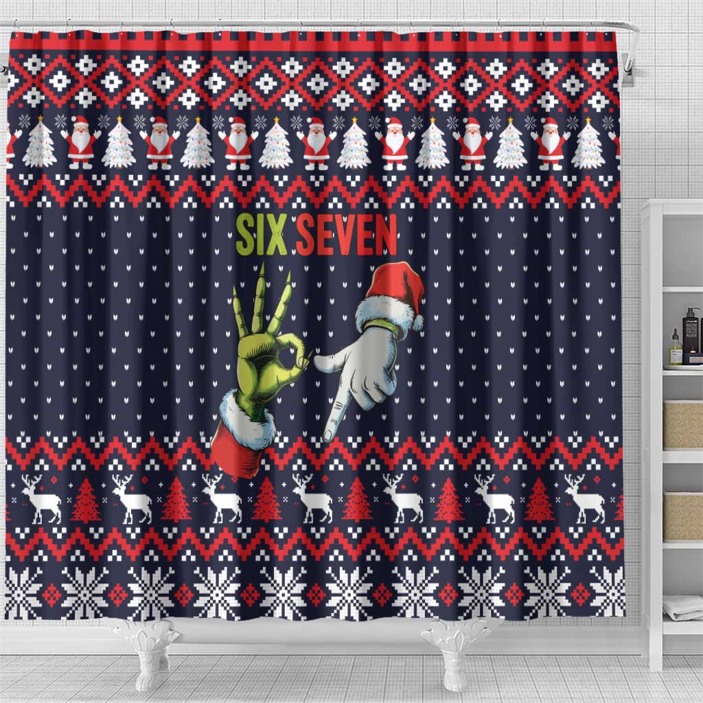 Grinch Hand Six Seven Xmas Shower Curtain Meme Gen Alpha Slang - Wonder Print Shop