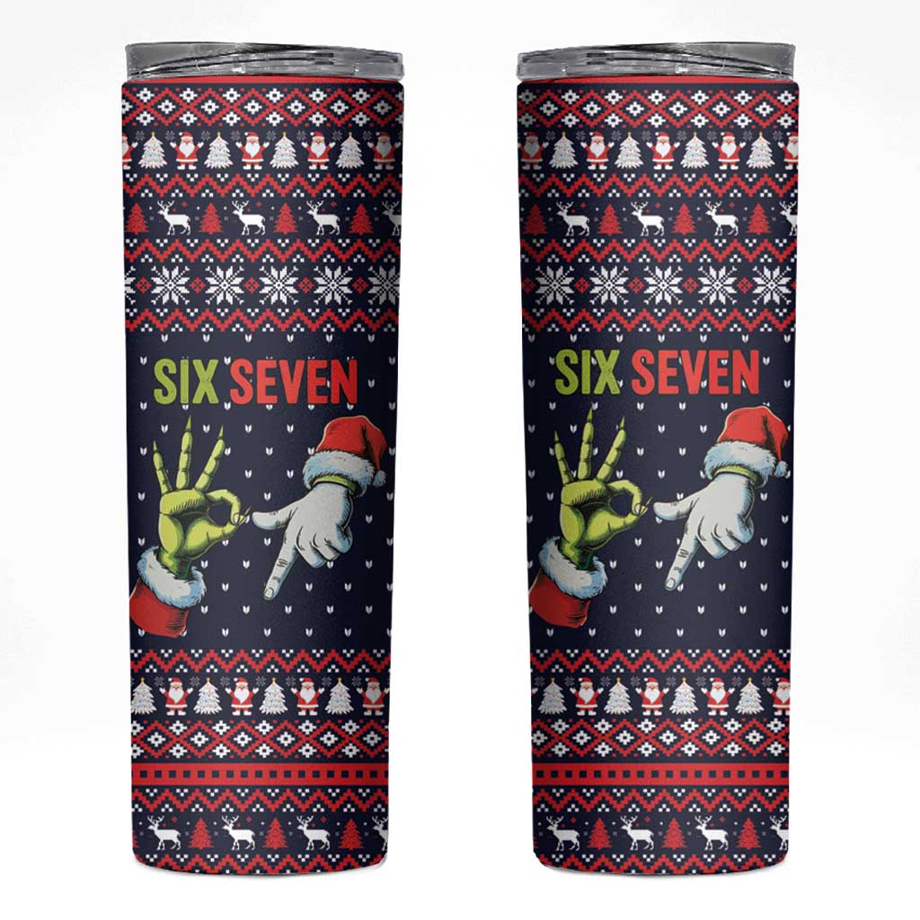Grinch Hand Six Seven Xmas Skinny Tumbler Meme Gen Alpha Slang - Wonder Print Shop