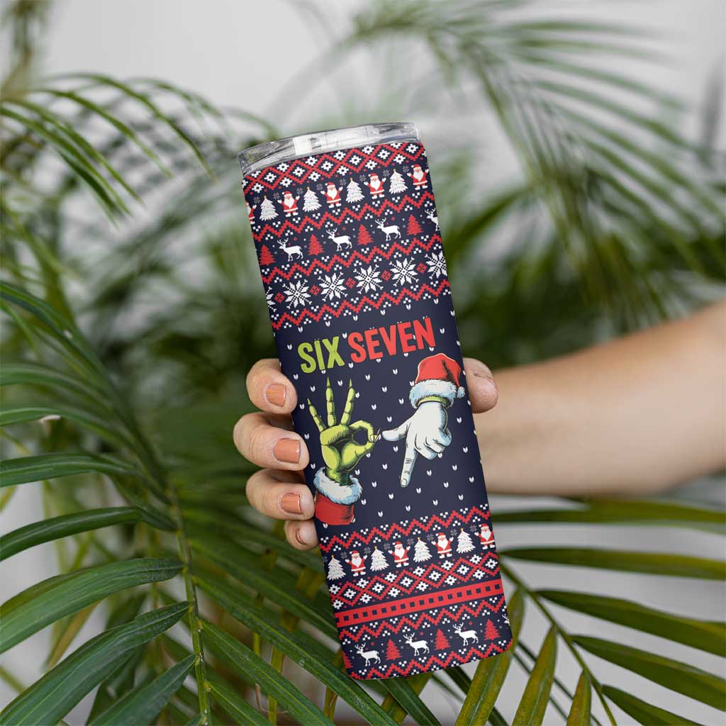 Grinch Hand Six Seven Xmas Skinny Tumbler Meme Gen Alpha Slang - Wonder Print Shop