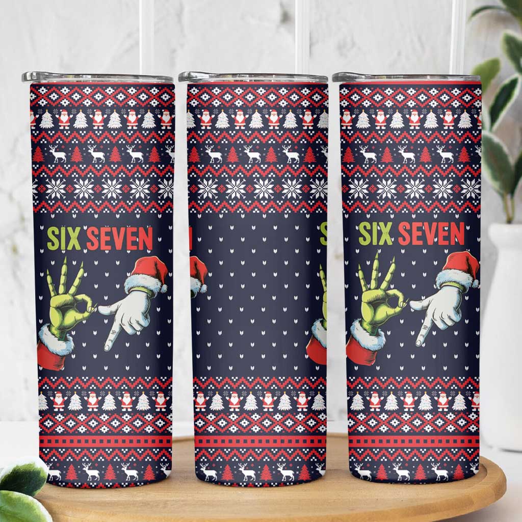 Grinch Hand Six Seven Xmas Skinny Tumbler Meme Gen Alpha Slang - Wonder Print Shop