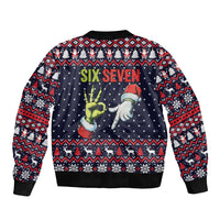 Grinch Hand Six Seven Xmas Sleeve Zip Bomber Jacket Meme Gen Alpha Slang - Wonder Print Shop