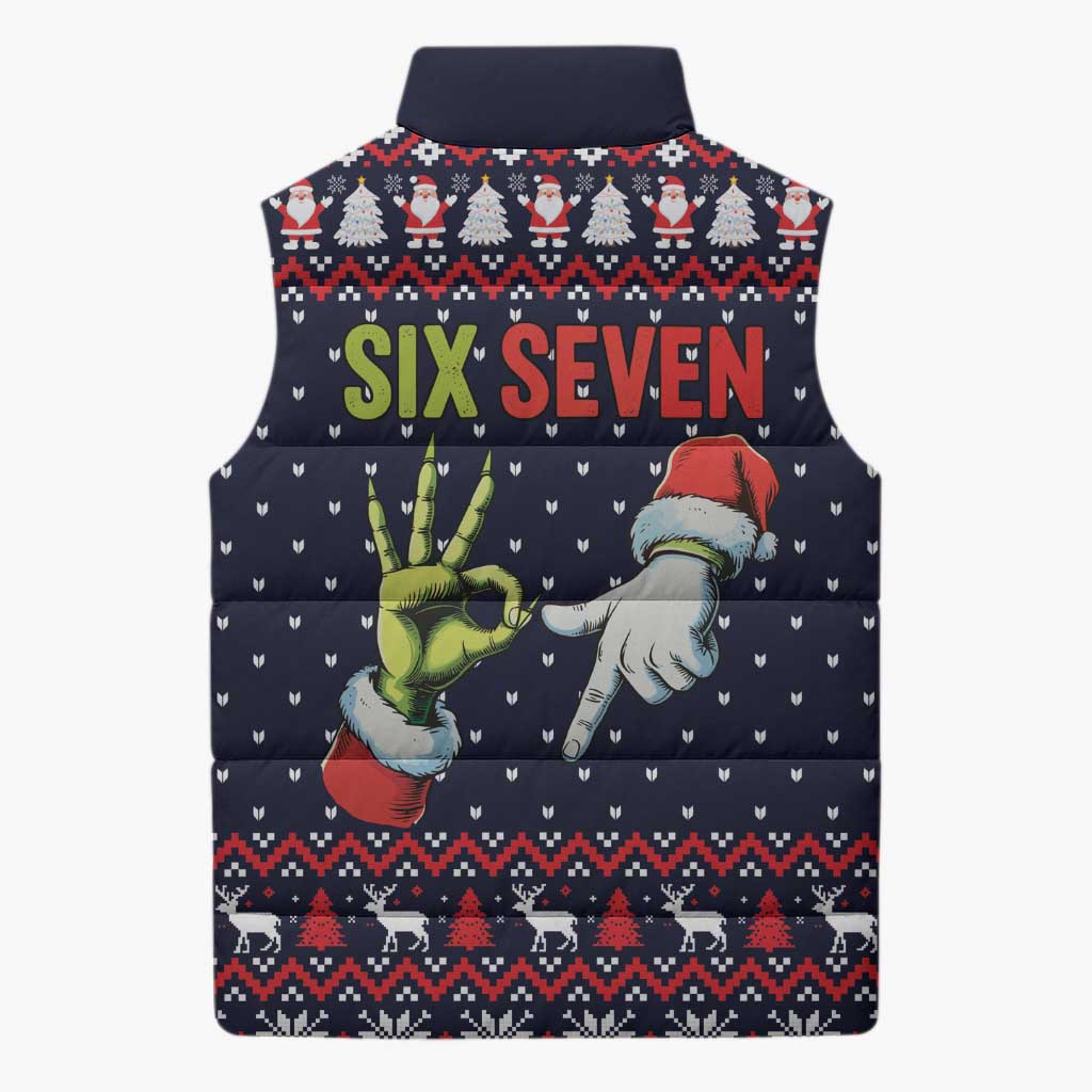Grinch Hand Six Seven Xmas Sleeveless Puffer Jacket Meme Gen Alpha Slang - Wonder Print Shop
