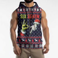 Grinch Hand Six Seven Xmas Sleeveless Zip Hoodie Meme Gen Alpha Slang - Wonder Print Shop