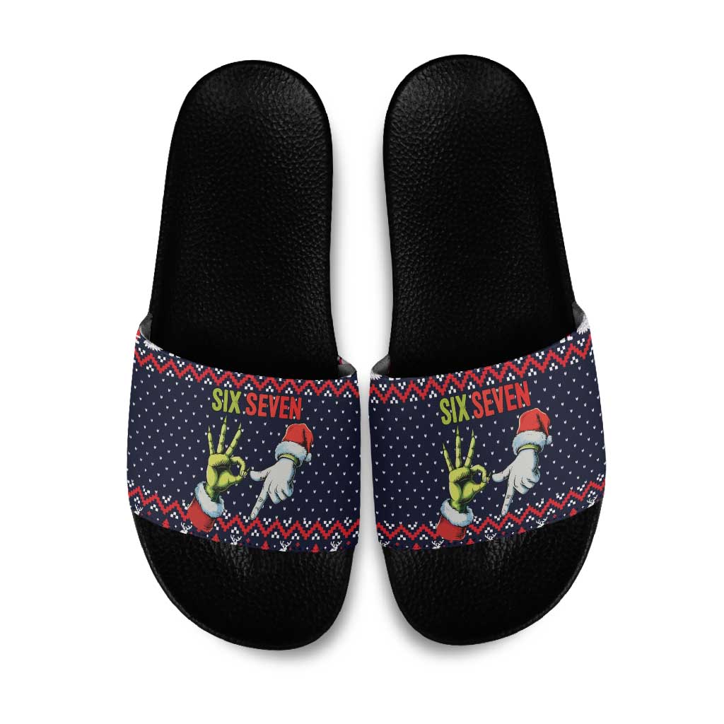 Grinch Hand Six Seven Xmas Slide Sandals Meme Gen Alpha Slang - Wonder Print Shop