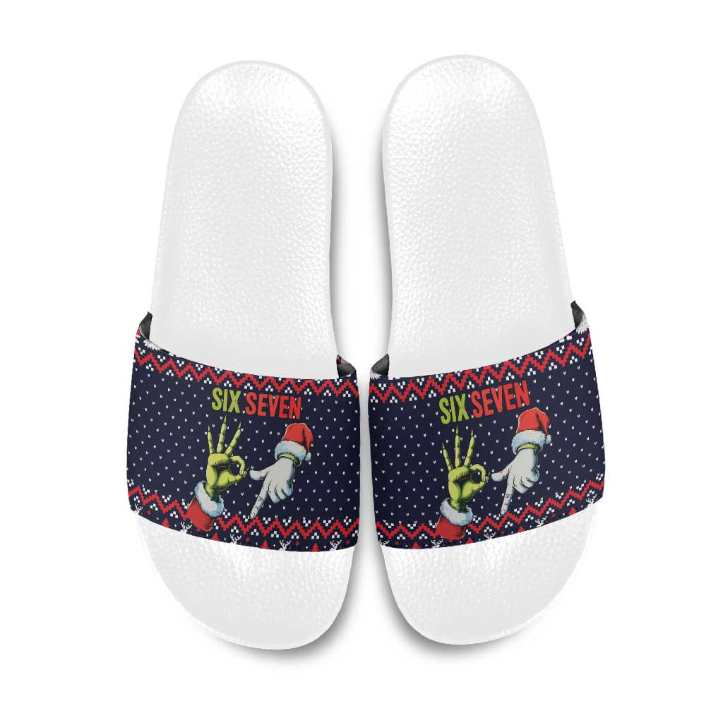 Grinch Hand Six Seven Xmas Slide Sandals Meme Gen Alpha Slang - Wonder Print Shop
