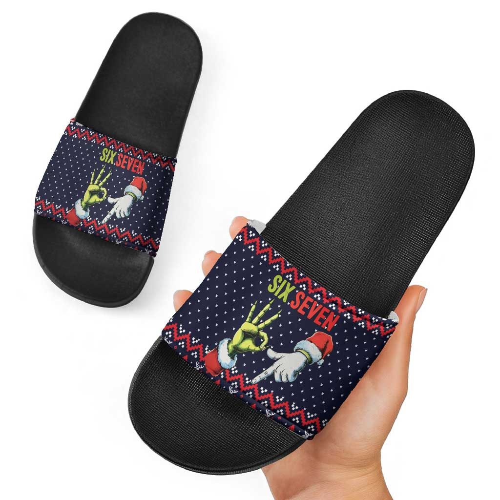 Grinch Hand Six Seven Xmas Slide Sandals Meme Gen Alpha Slang - Wonder Print Shop