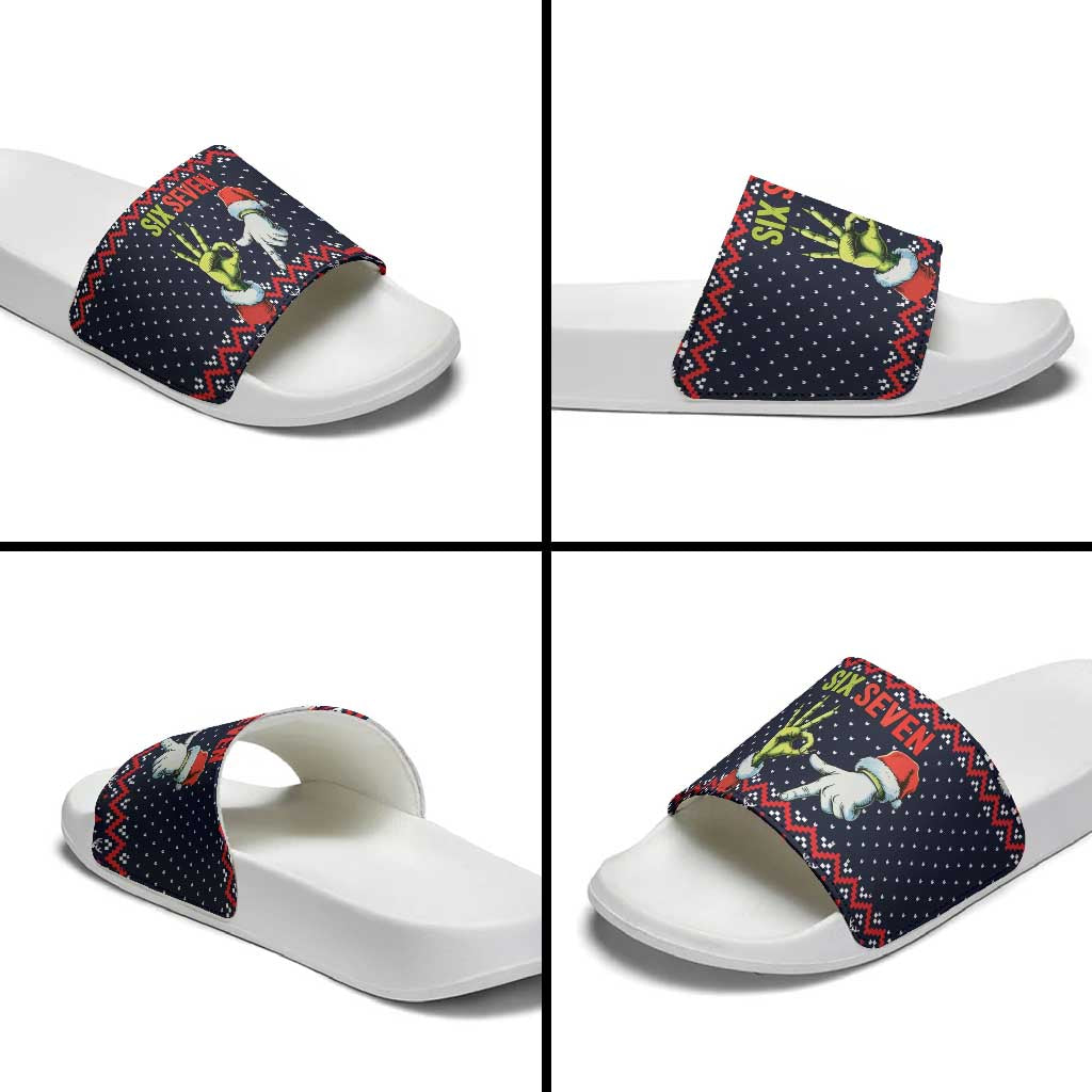 Grinch Hand Six Seven Xmas Slide Sandals Meme Gen Alpha Slang - Wonder Print Shop