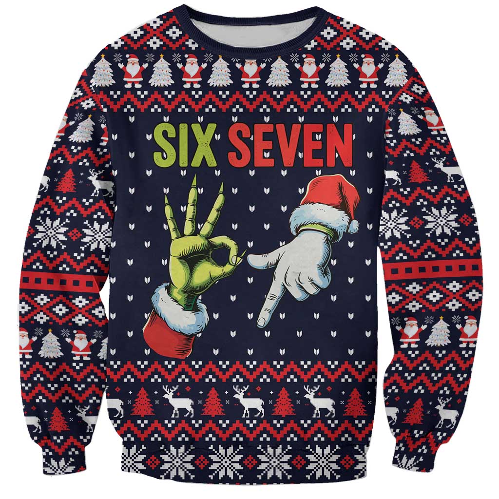 Grinch Hand Six Seven Xmas Sweatshirt Meme Gen Alpha Slang - Wonder Print Shop