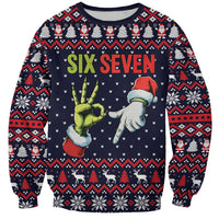 Grinch Hand Six Seven Xmas Sweatshirt Meme Gen Alpha Slang - Wonder Print Shop