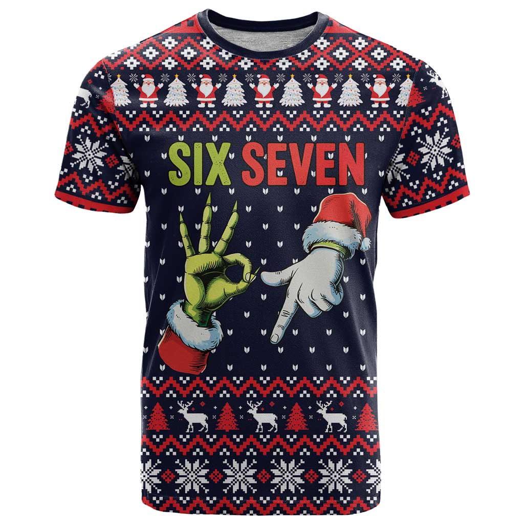 Grinch Hand Six Seven Xmas T Shirt Meme Gen Alpha Slang - Wonder Print Shop