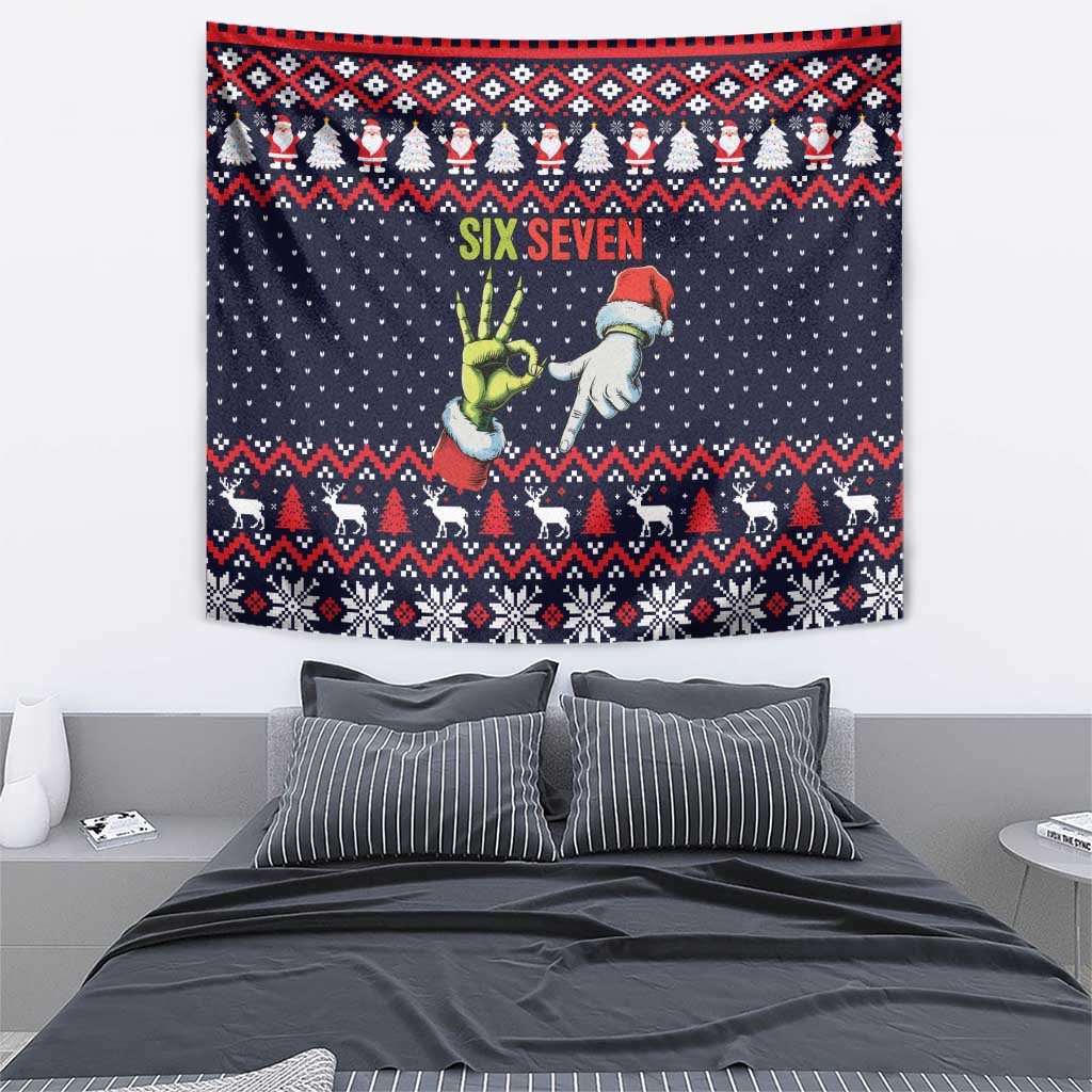 Grinch Hand Six Seven Xmas Tapestry Meme Gen Alpha Slang - Wonder Print Shop