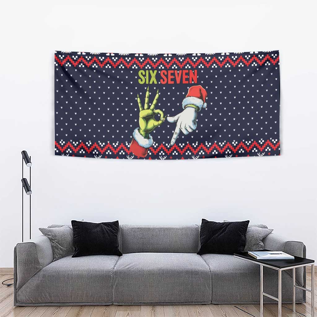 Grinch Hand Six Seven Xmas Tapestry Meme Gen Alpha Slang - Wonder Print Shop