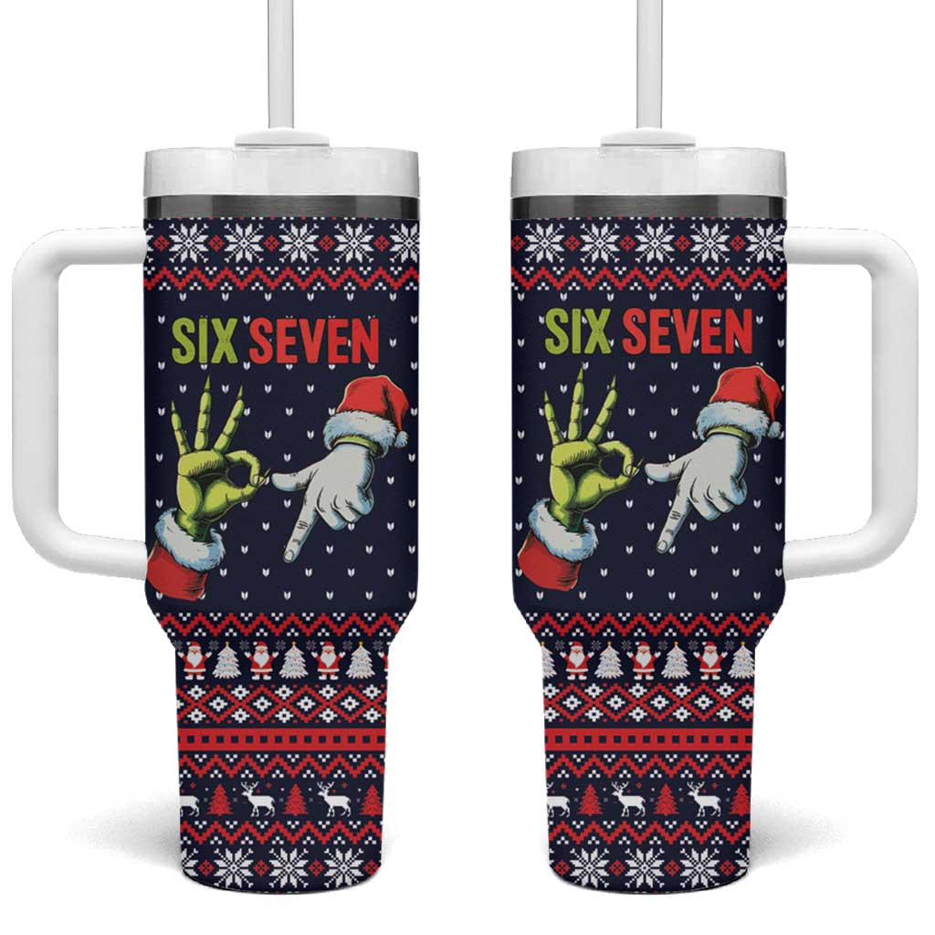 Grinch Hand Six Seven Xmas Tumbler With Handle Meme Gen Alpha Slang - Wonder Print Shop