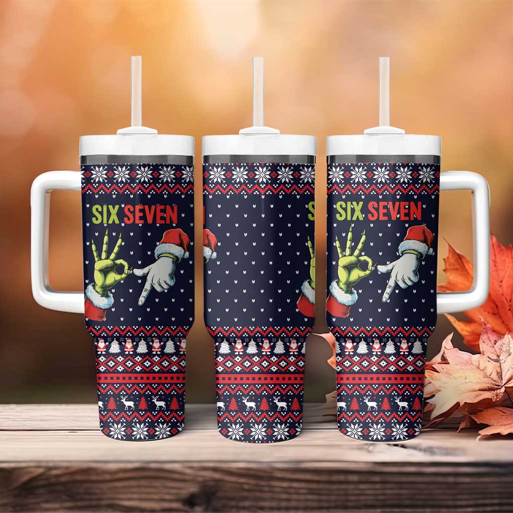 Grinch Hand Six Seven Xmas Tumbler With Handle Meme Gen Alpha Slang - Wonder Print Shop