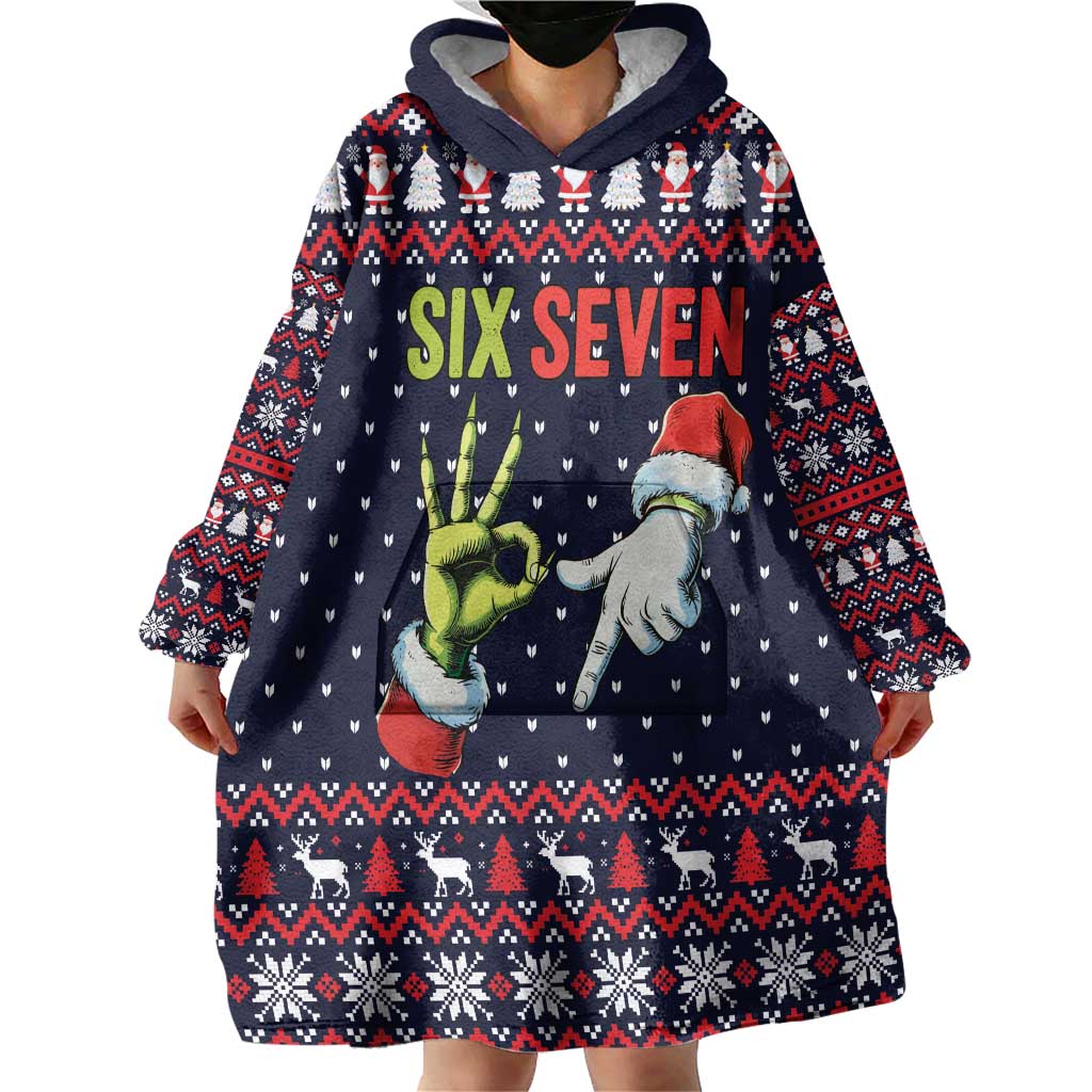 Grinch Hand Six Seven Xmas Wearable Blanket Hoodie Meme Gen Alpha Slang - Wonder Print Shop