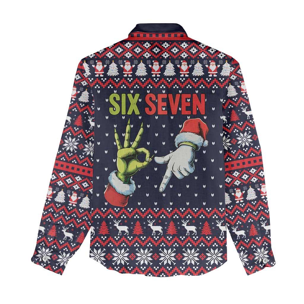 Grinch Hand Six Seven Xmas Women Casual Shirt Meme Gen Alpha Slang - Wonder Print Shop