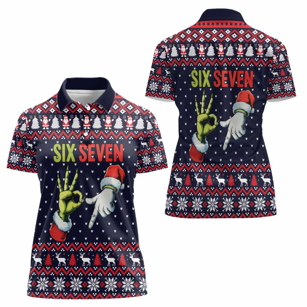 Grinch Hand Six Seven Xmas Women Polo Shirt Meme Gen Alpha Slang - Wonder Print Shop