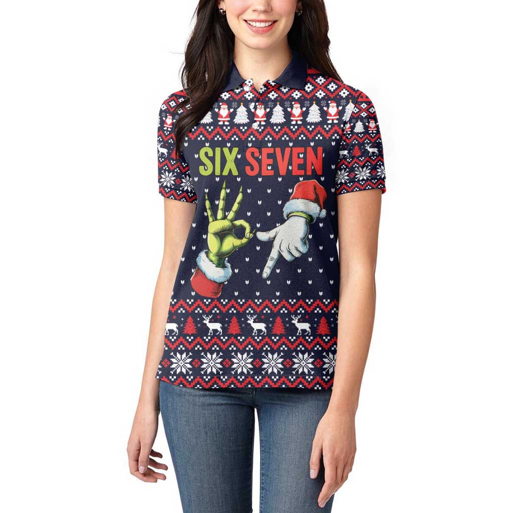 Grinch Hand Six Seven Xmas Women Polo Shirt Meme Gen Alpha Slang - Wonder Print Shop