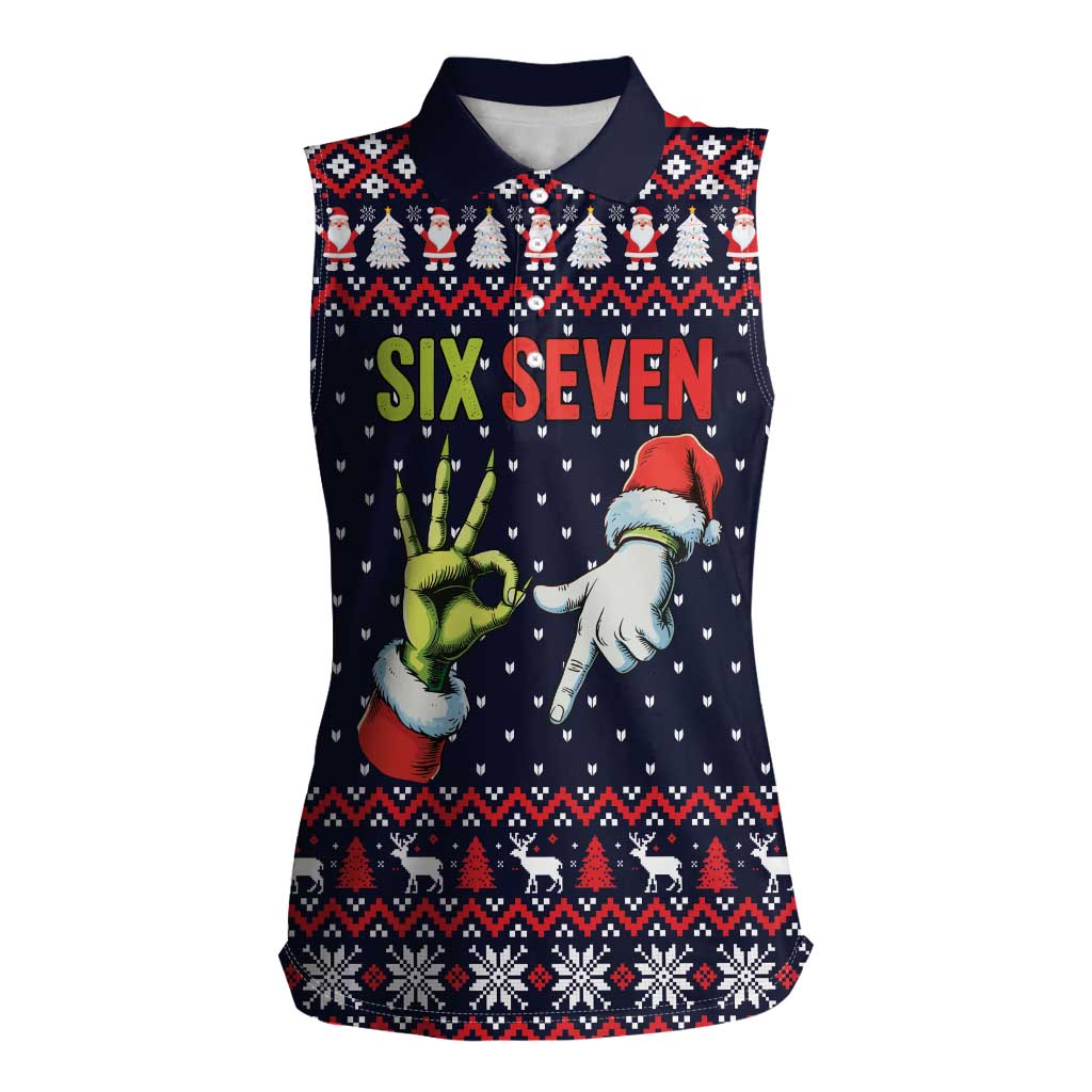 Grinch Hand Six Seven Xmas Women Sleeveless Polo Shirt Meme Gen Alpha Slang - Wonder Print Shop
