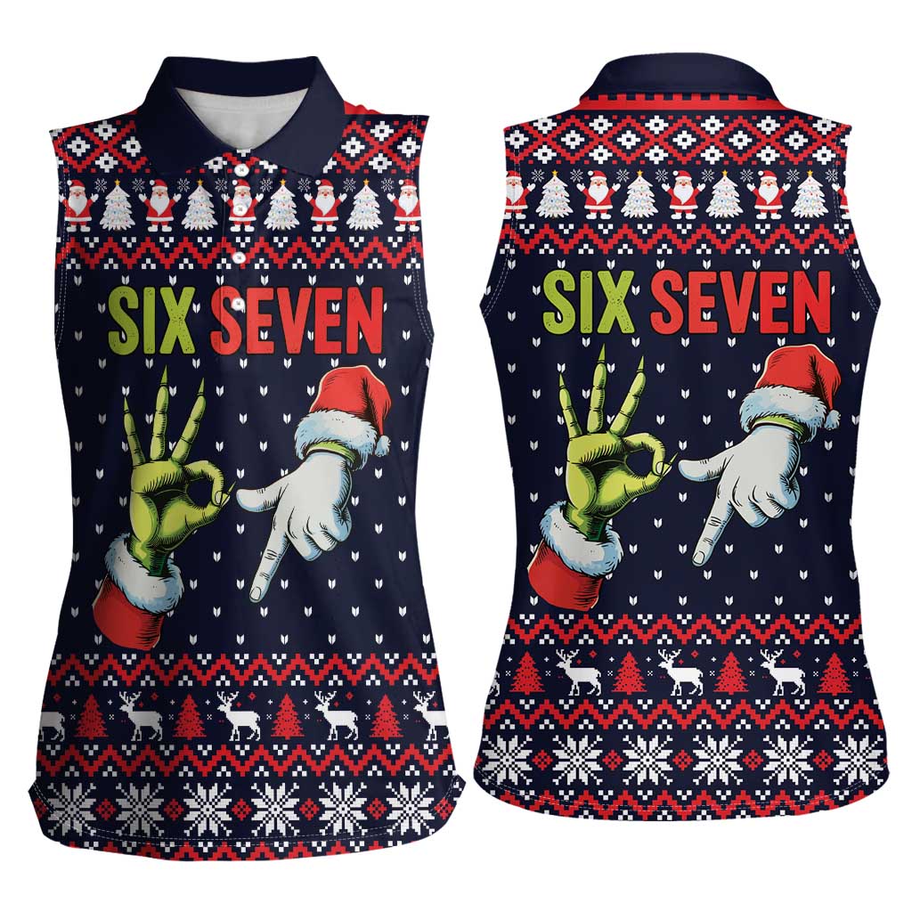 Grinch Hand Six Seven Xmas Women Sleeveless Polo Shirt Meme Gen Alpha Slang - Wonder Print Shop