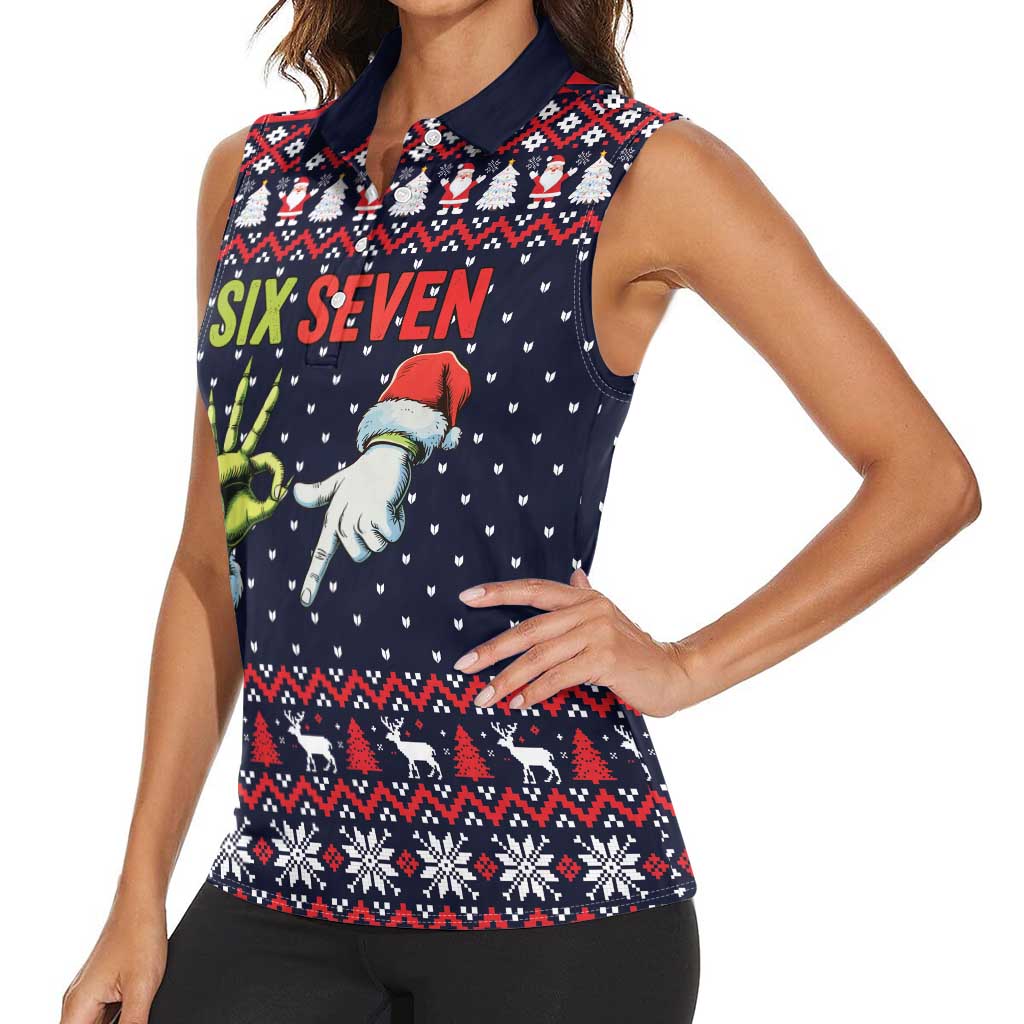 Grinch Hand Six Seven Xmas Women Sleeveless Polo Shirt Meme Gen Alpha Slang - Wonder Print Shop