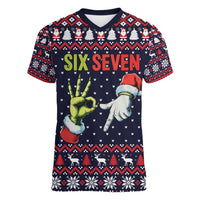 Grinch Hand Six Seven Xmas Women V-Neck T-Shirt Meme Gen Alpha Slang - Wonder Print Shop
