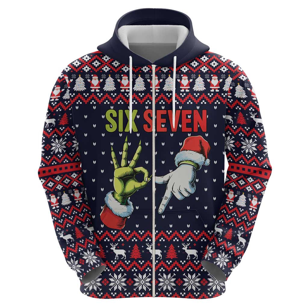 Grinch Hand Six Seven Xmas Zip Hoodie Meme Gen Alpha Slang - Wonder Print Shop