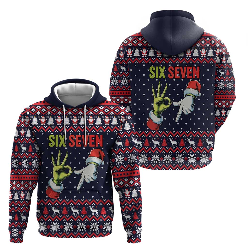 Grinch Hand Six Seven Xmas Zip Hoodie Meme Gen Alpha Slang - Wonder Print Shop