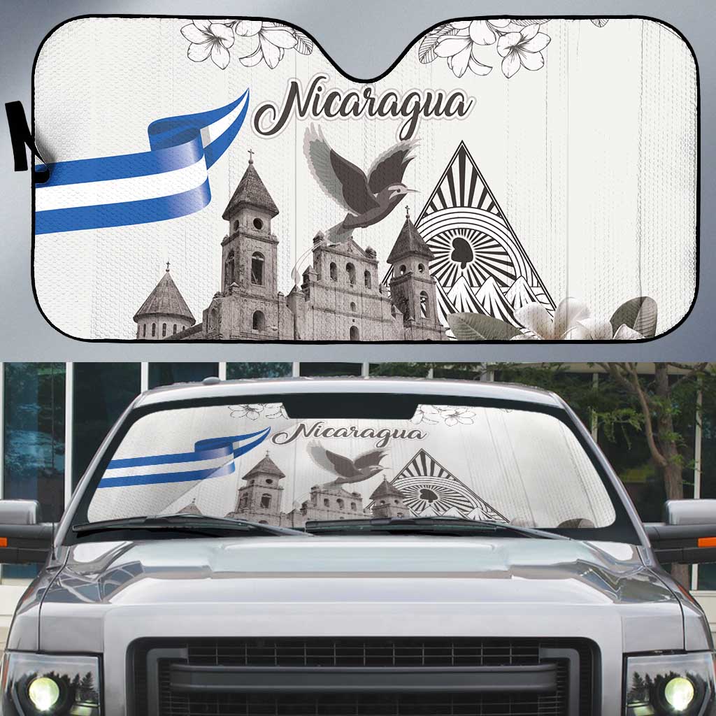 Nicaragua Leon Cathedral Auto Sun Shade Motmot with Plumeria Style - Wonder Print Shop
