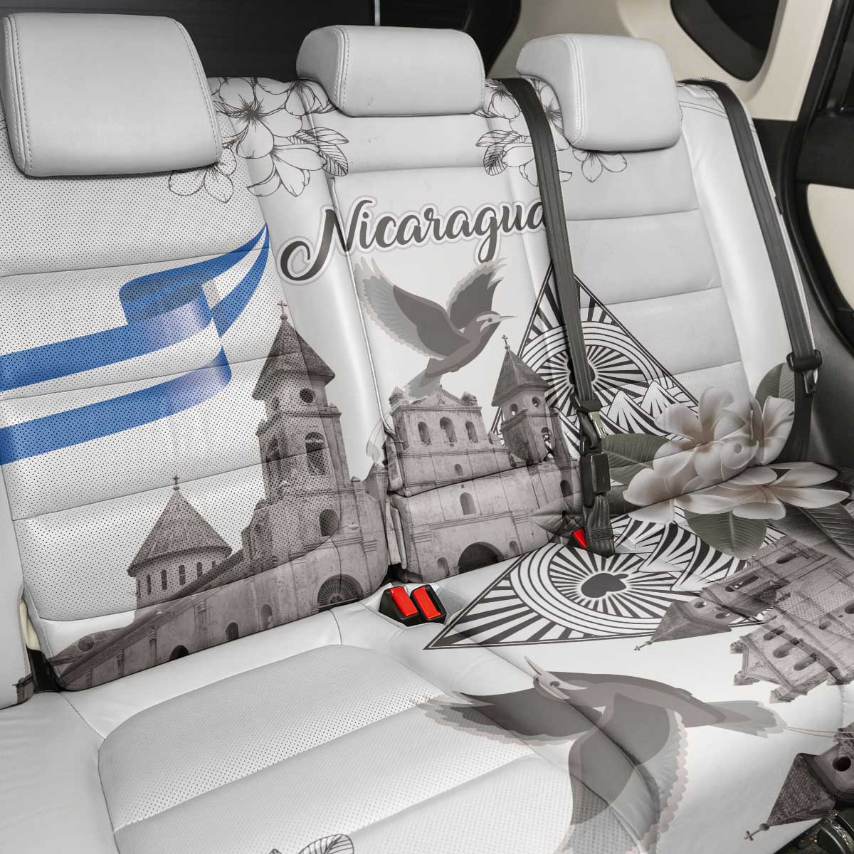 Nicaragua Leon Cathedral Back Car Seat Cover Motmot with Plumeria Style - Wonder Print Shop