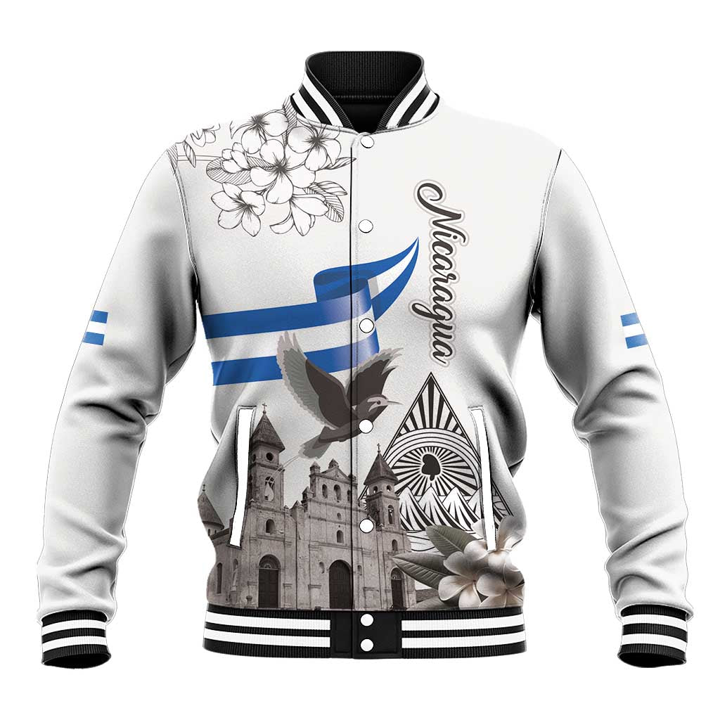 Nicaragua Leon Cathedral Baseball Jacket Motmot with Plumeria Style - Wonder Print Shop