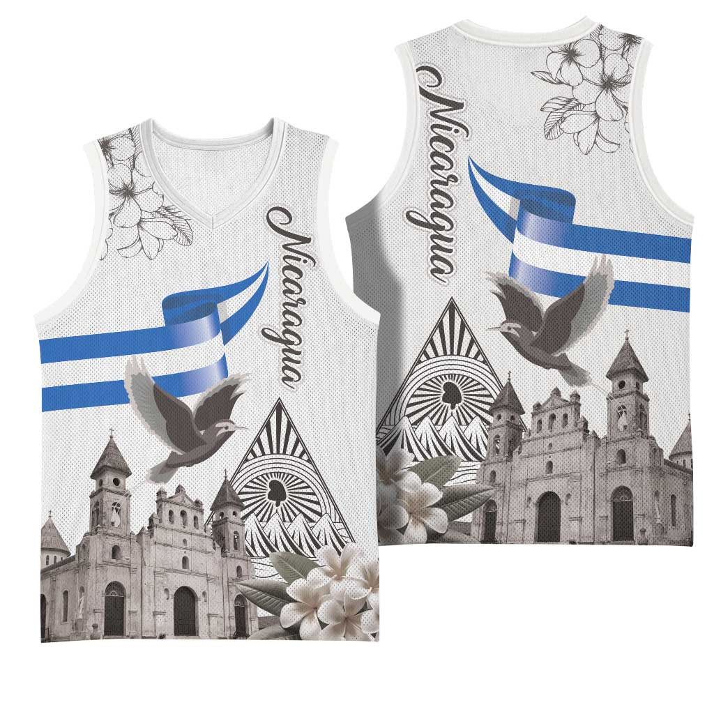 Nicaragua Leon Cathedral Basketball Jersey Motmot with Plumeria Style - Wonder Print Shop