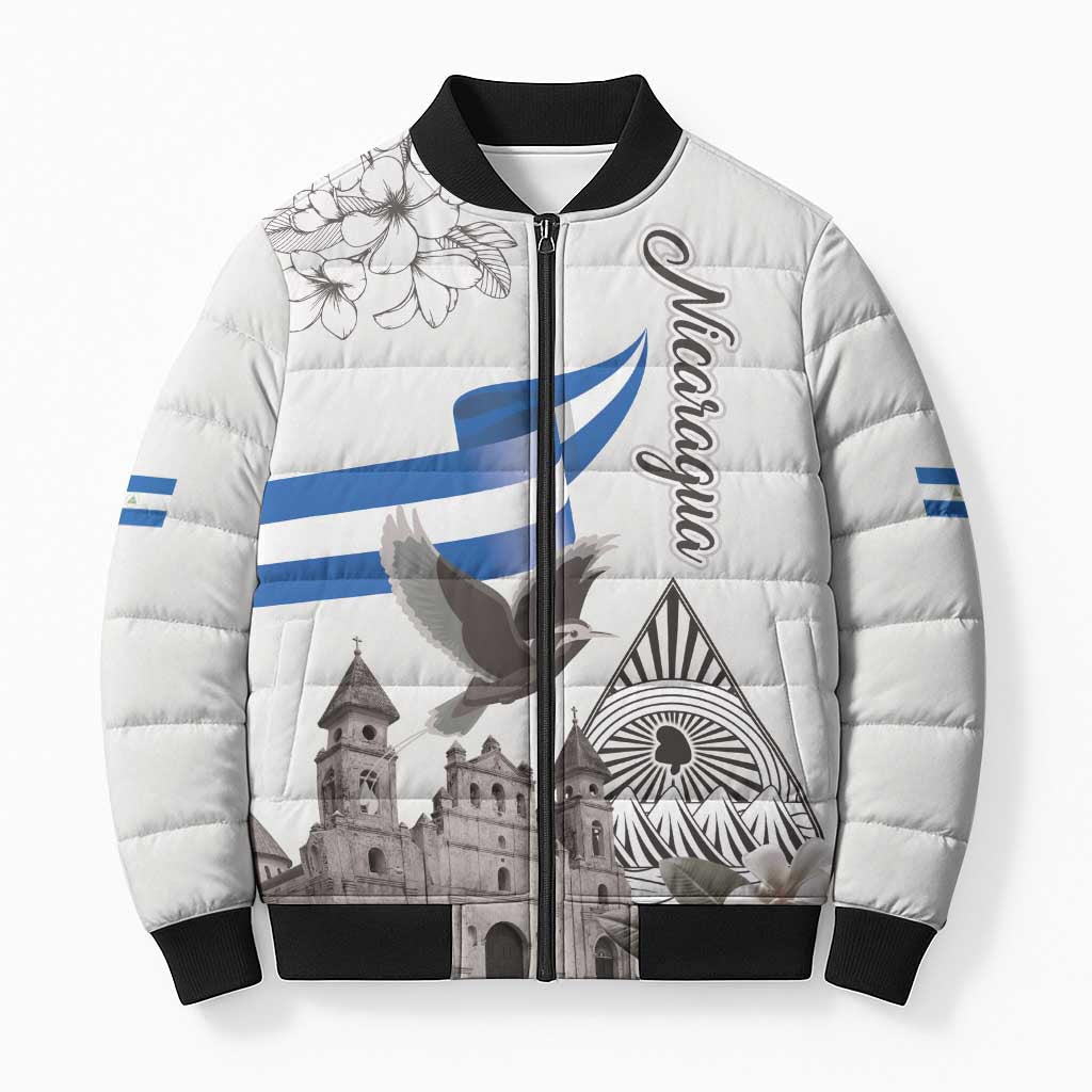 Nicaragua Leon Cathedral Bomber Puffer Jacket Motmot with Plumeria Style - Wonder Print Shop