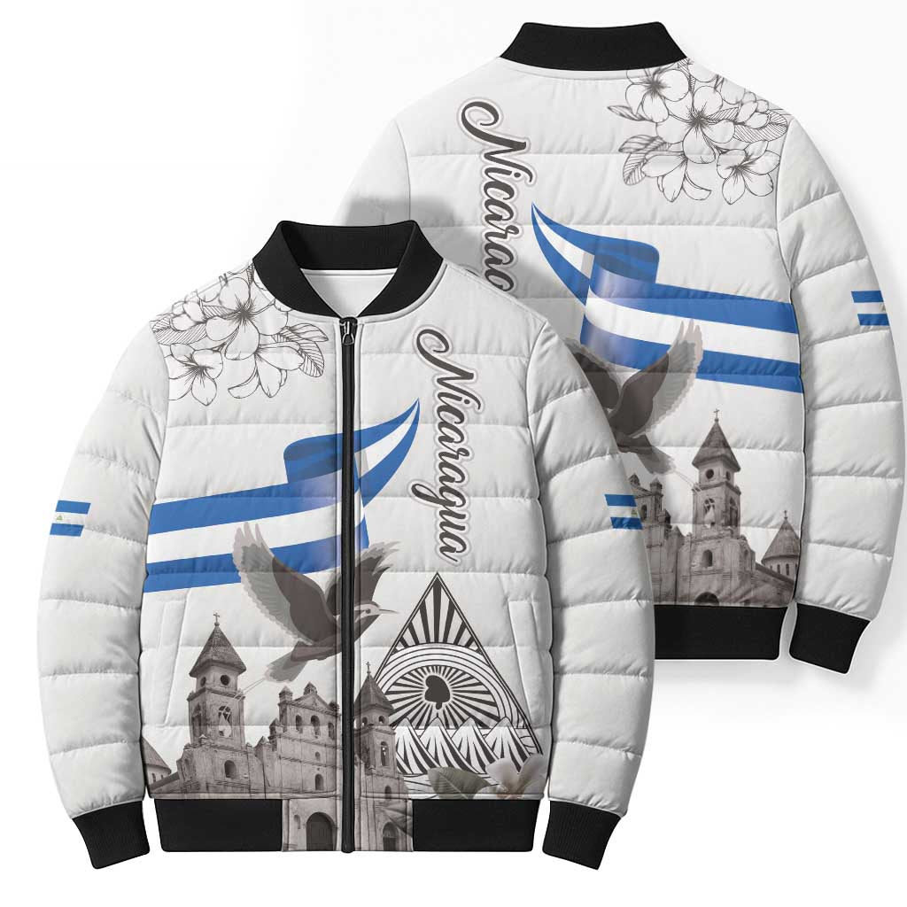 Nicaragua Leon Cathedral Bomber Puffer Jacket Motmot with Plumeria Style - Wonder Print Shop
