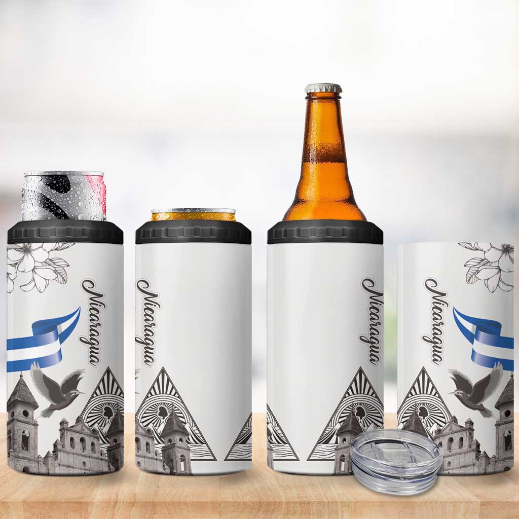 Nicaragua Leon Cathedral 4 in 1 Can Cooler Tumbler Motmot with Plumeria Style - Wonder Print Shop