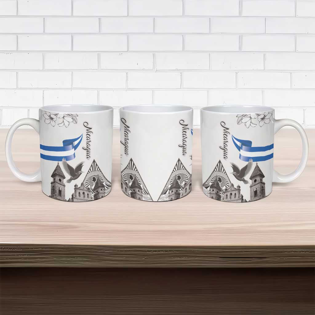 Nicaragua Leon Cathedral Ceramic Mug Motmot with Plumeria Style - Wonder Print Shop