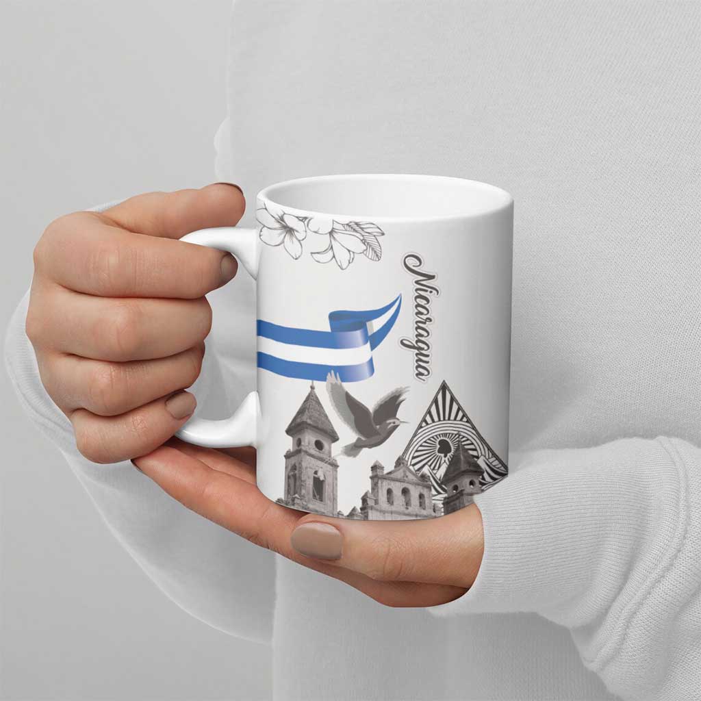 Nicaragua Leon Cathedral Ceramic Mug Motmot with Plumeria Style - Wonder Print Shop