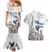 Nicaragua Leon Cathedral Couples Matching Mermaid Dress and Hawaiian Shirt Motmot with Plumeria Style - Wonder Print Shop