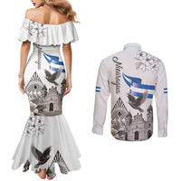 Nicaragua Leon Cathedral Couples Matching Mermaid Dress and Long Sleeve Button Shirt Motmot with Plumeria Style - Wonder Print Shop