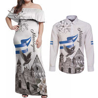 Nicaragua Leon Cathedral Couples Matching Off Shoulder Maxi Dress and Long Sleeve Button Shirt Motmot with Plumeria Style - Wonder Print Shop